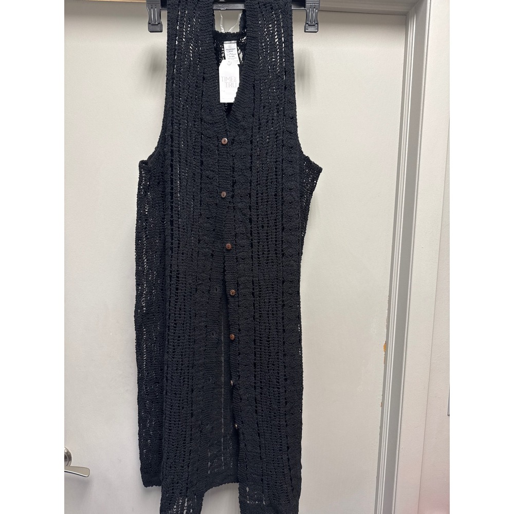 Time and Tru Women Black Crochet Sleeveless Longline Cardigan XXL-XXXL NWT
